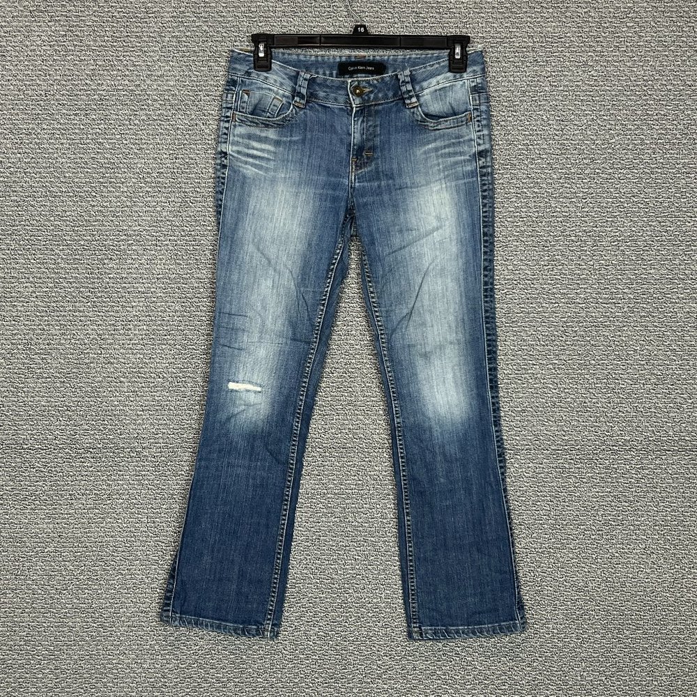 Calvin Klein Jeans Women's Size 8 Washed Blue Mid Rise Distressed Straight Leg